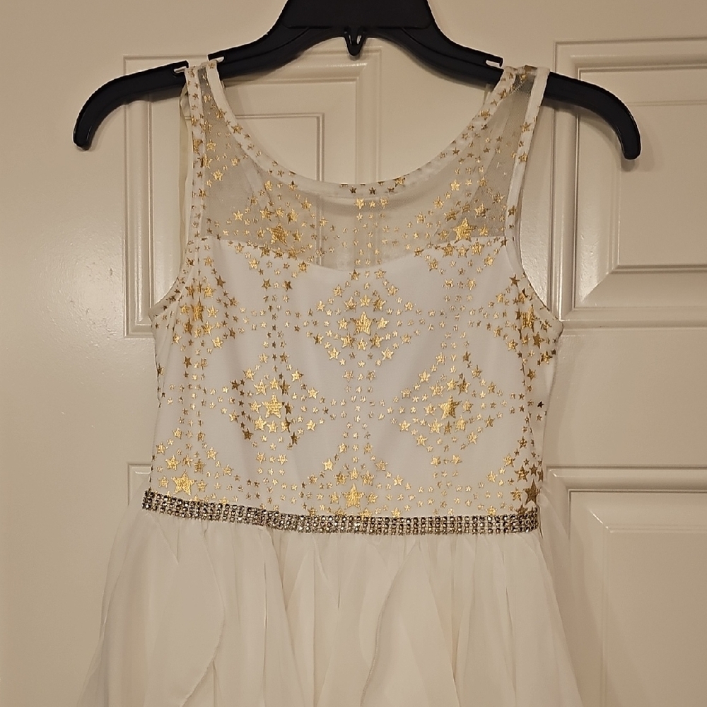 Elegant White and Gold Kids Dress
